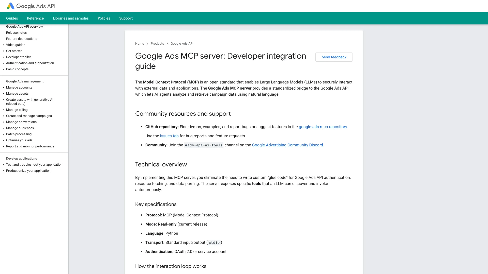 Google Ads MCP documentation describing read-only campaign reporting and account queries