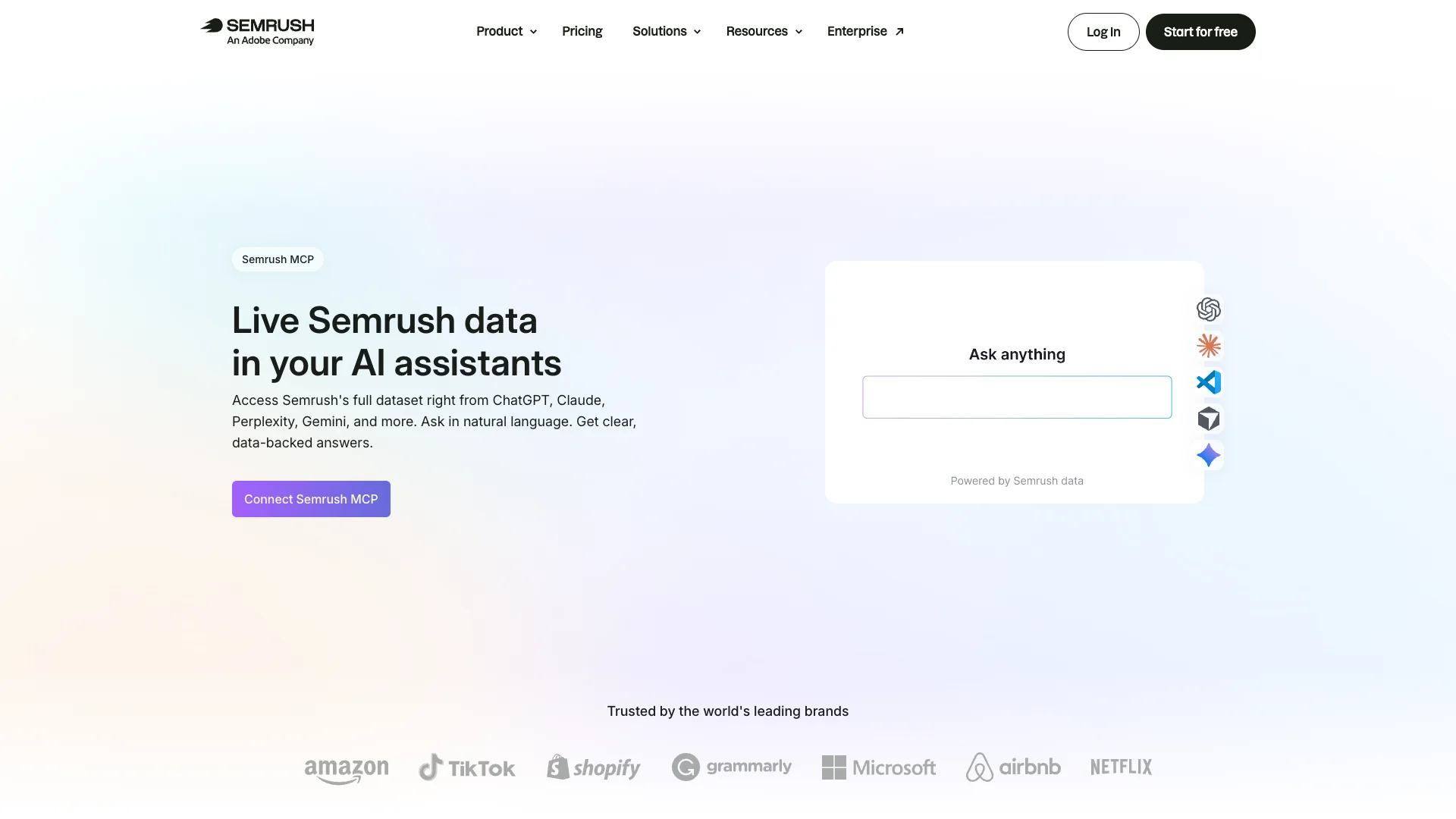 Semrush MCP connection page for SEO data and competitor research
